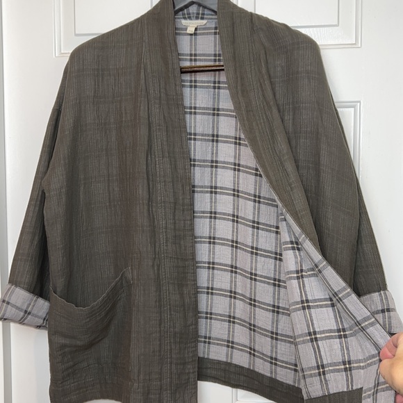 Eileen Fisher Cardigan Kimono Organic Cotton and Linen Medium Taupe - Picture 2 of 13